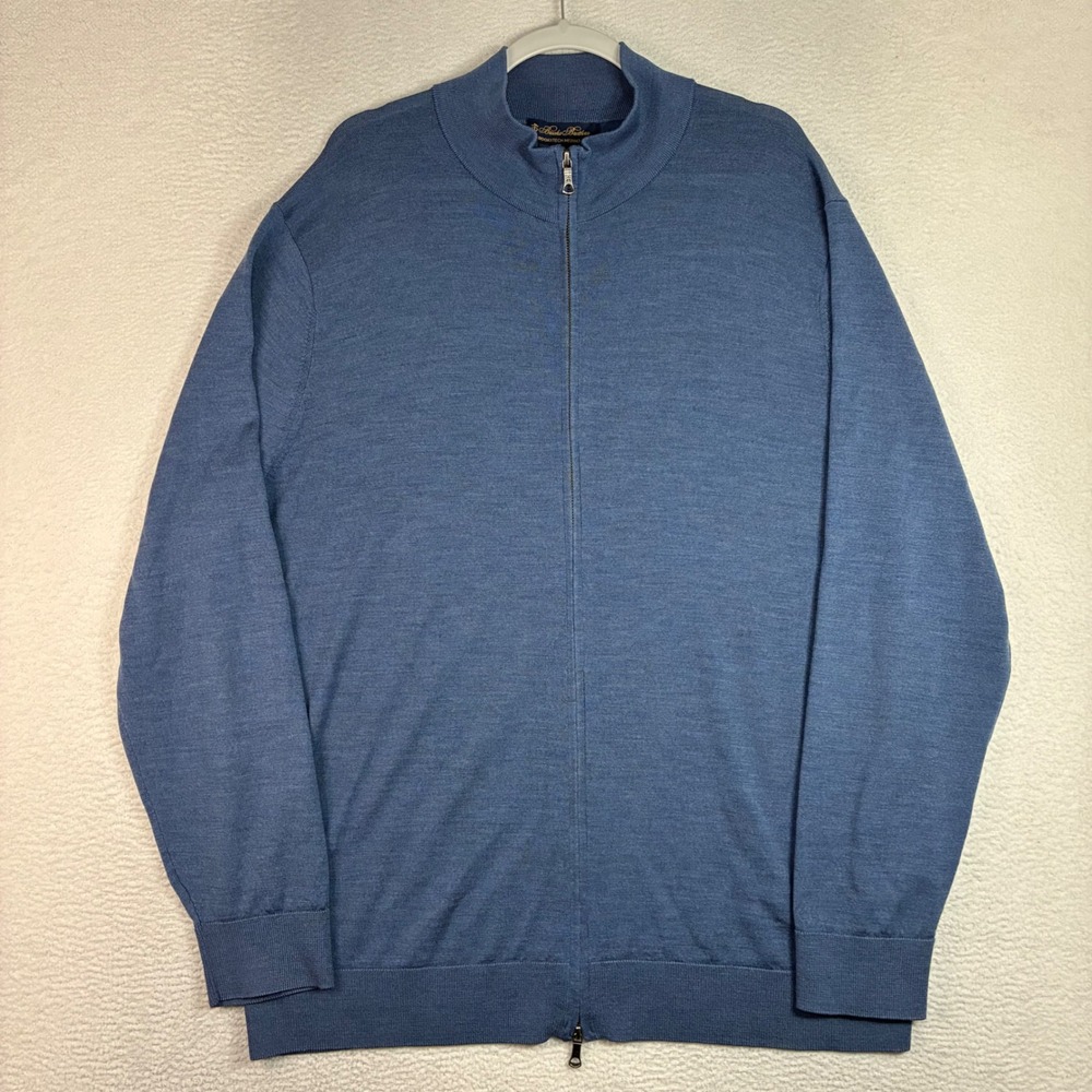 Brooks Brothers Brookstech Merino Wool Full Zip Jacket Men 2XL Blue Sweater